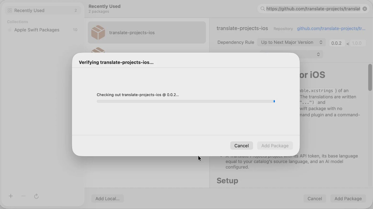 Xcode baixando translate-projects-ios